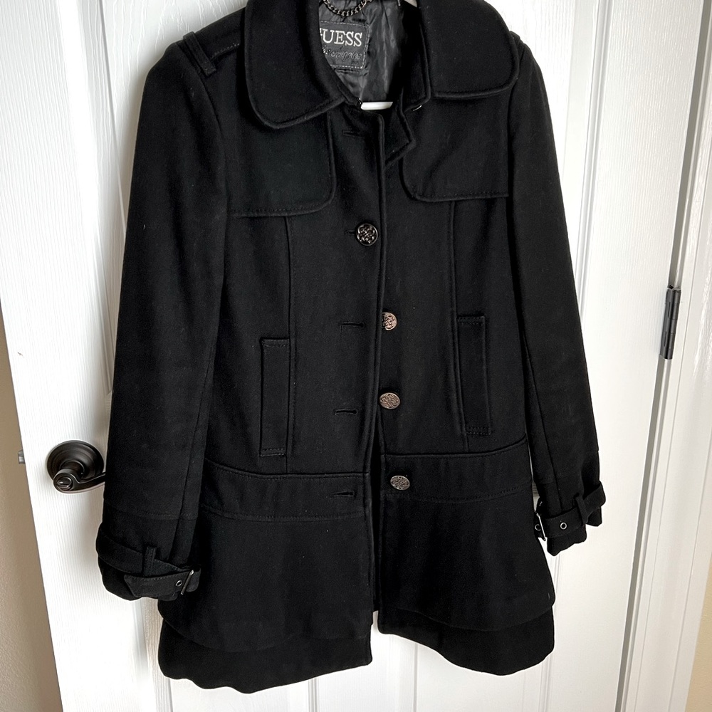 Guess black wool pea coat peacoat size xs used